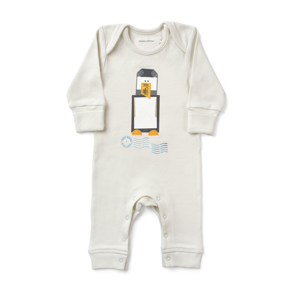 Natural Child Bodysuit with Penguin Design