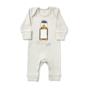 Natural Child Bodysuit with Penguin Design